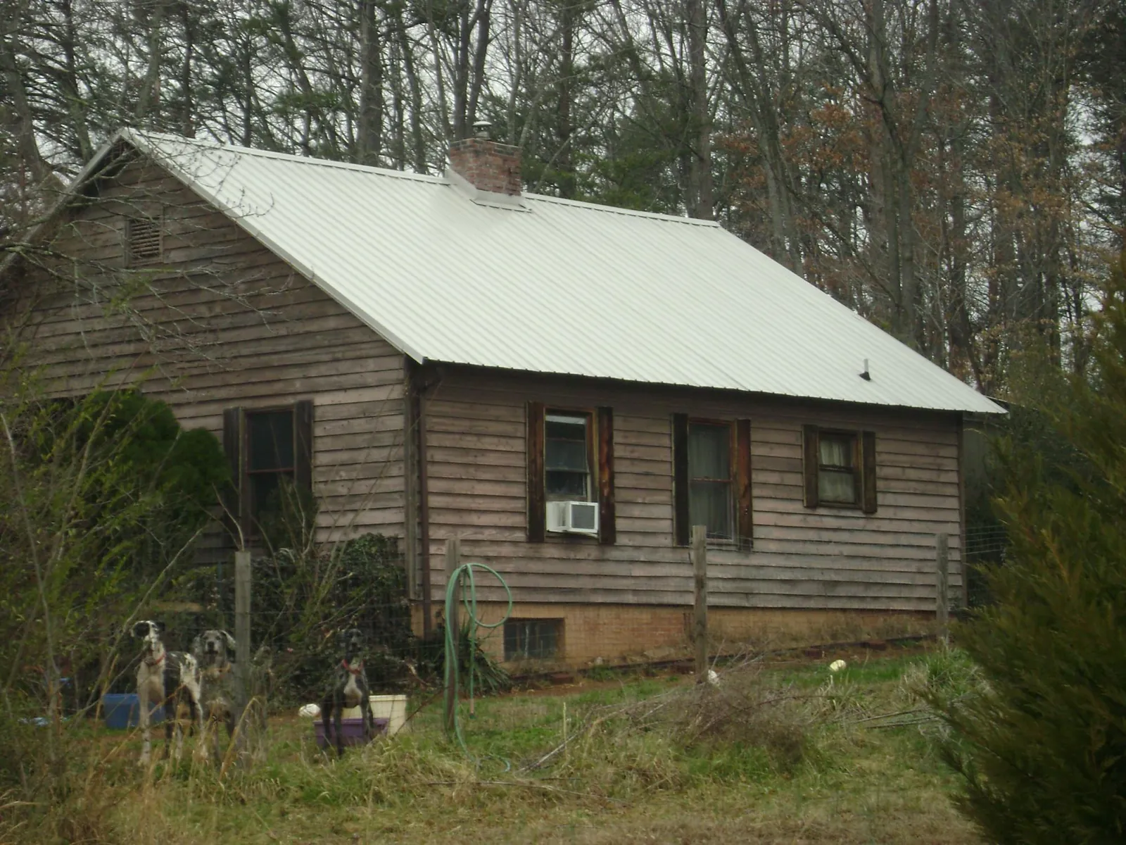 White metal roof on an old wood sided farmhouse, from a Asphalt Shingle Roof Repair job in Indiana